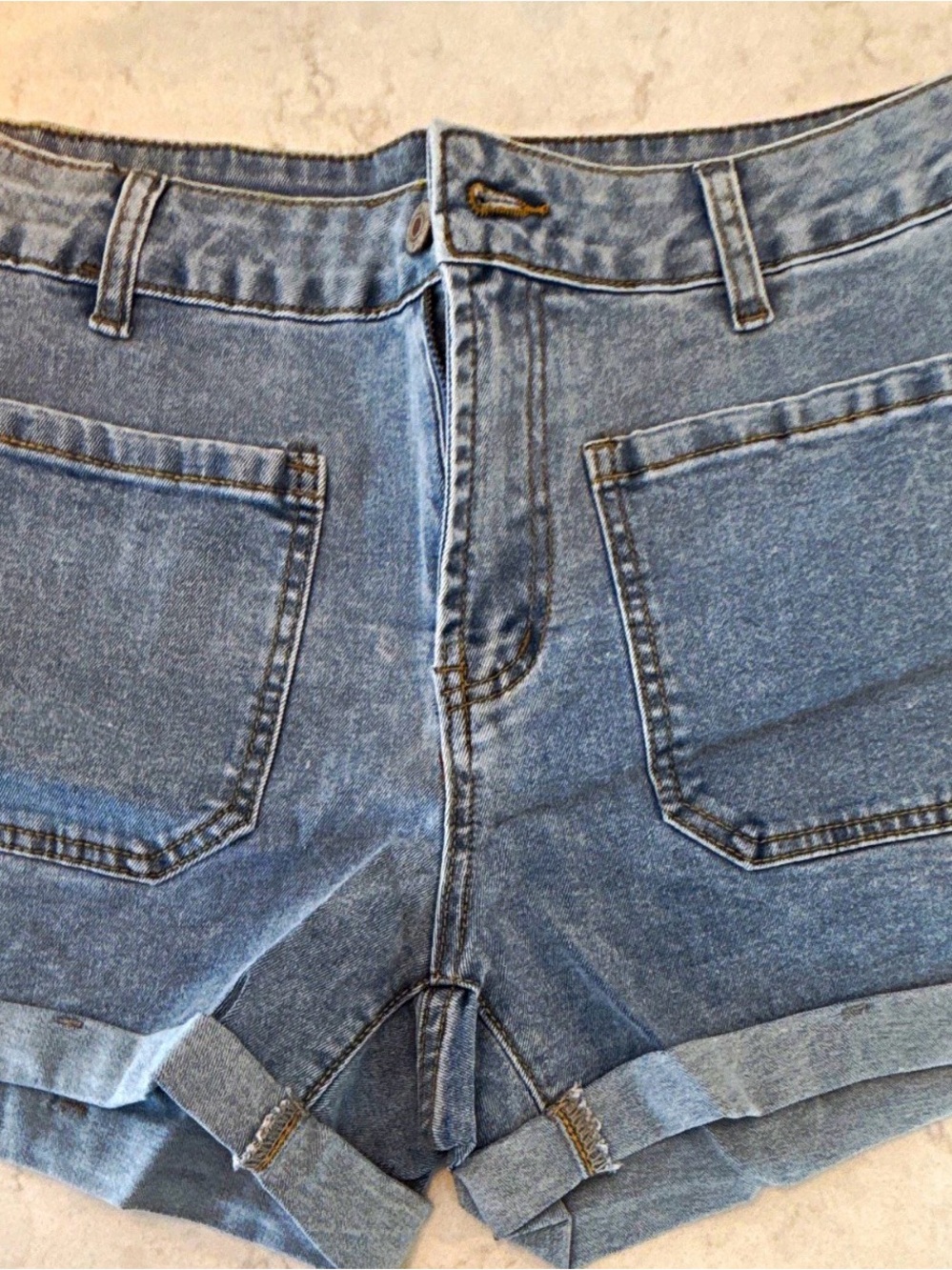 Rolled Hem Light Blue Denim Shorts